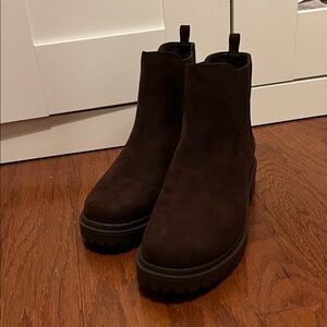 JustFab faux suede lug sole Chelsea boot - espresso